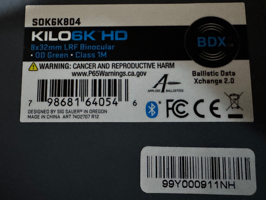 SIG SAUER KILO6K-HD Range Finding Binoculars - NIB